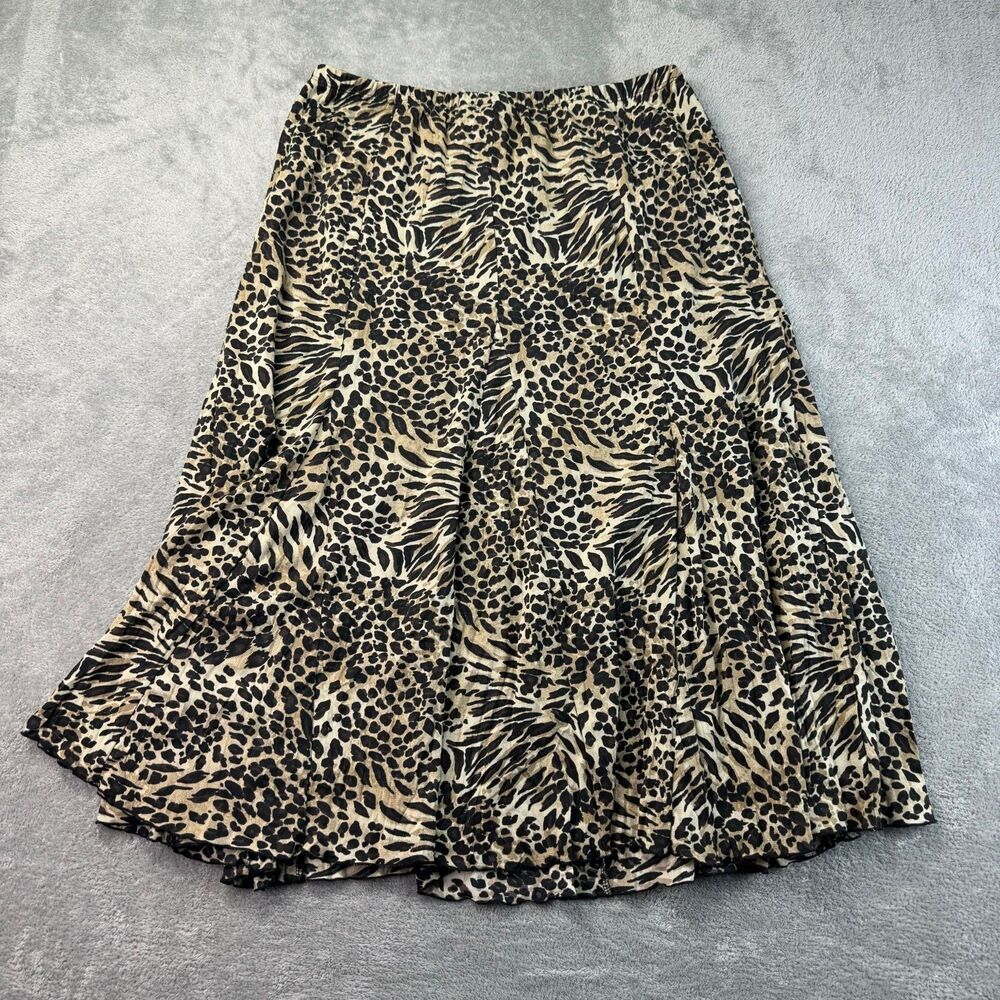 JM Collection Skirt Women’s Large Brown Animal Print Midi Flowy Boho Lined Cute